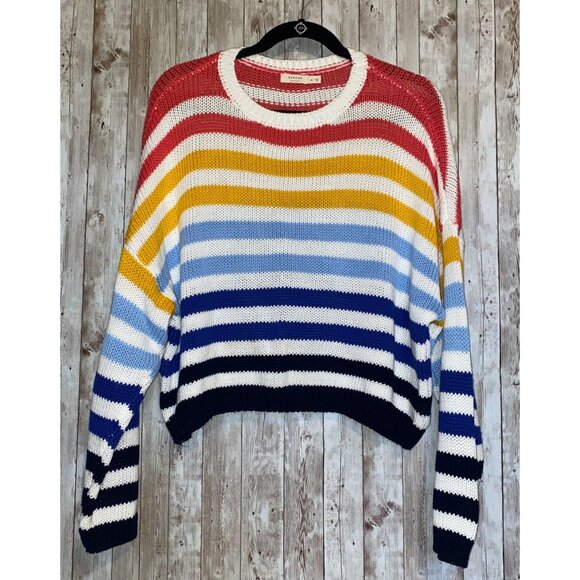 Women's Harper Colorful Striped Rainbow Slouchy Long Sleeve Knit Sweater Medium - Picture 1 of 9
